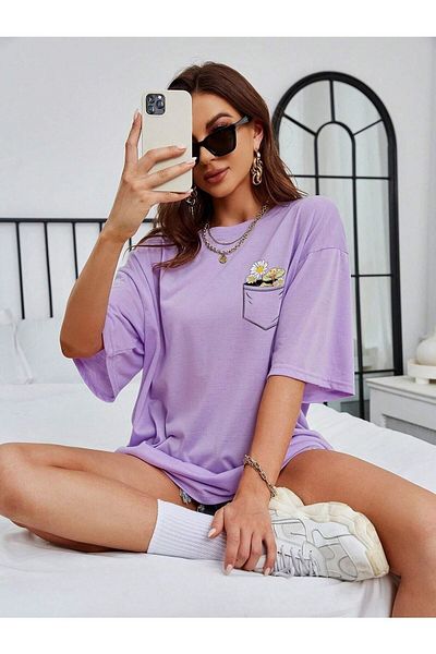 Hunors Sportswear & Company Tricou Salas oversize pentru femei/fete cu imprimeu de buzunar Boyfriend