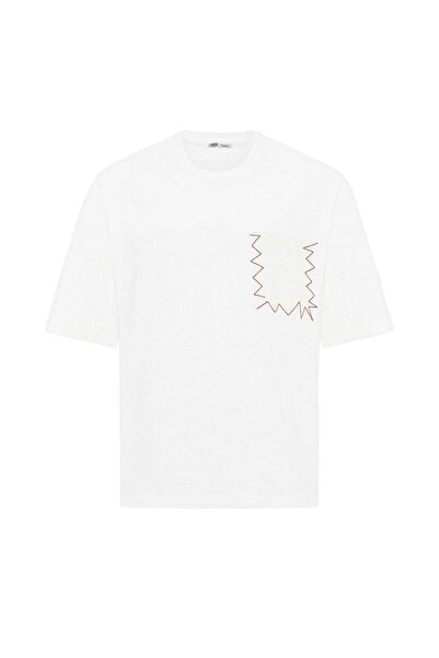 VAMOSCLO Washable Pocket Detailed Oversize T-Shirt Ecru