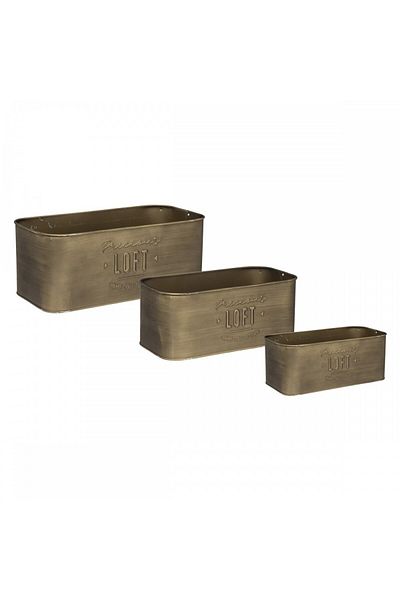 Atmosphera Créateur D'intérieur Σετ 3 γλάστρες Gloden Loft, μεταλλικές, 23x11,5xΥ9,8 cm, 29,4x13,7xΥ11,7 cm, 34,5x17xΥ14,2 cm
