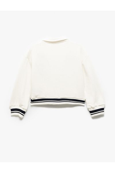 Koton Long Sleeve Color Block Polo Neck College Jacket with Applique Detail