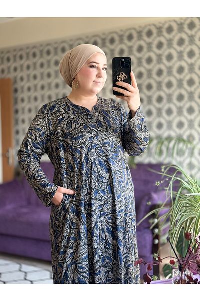 TDYtrendy Giyim Γυναικείο φόρεμα με μοτίβο με γιακά Mother Judge Plus Size με τσέπες