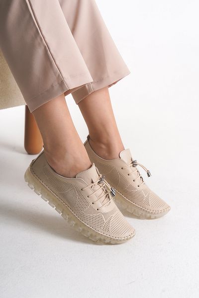 Shu Mhu Genuine Leather Cream Laced Laser Embroidered Orthopedics Silicone Sole Comfortable Soft Women's Shoes