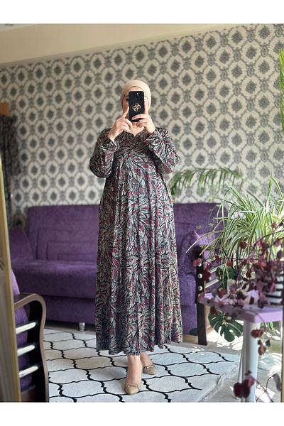 TDYtrendy Giyim Γυναικείο φόρεμα με μοτίβο με γιακά Mother Judge Plus Size με τσέπες