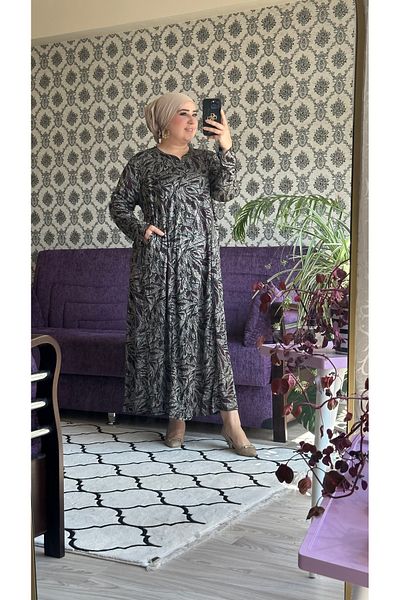 TDYtrendy Giyim Γυναικείο φόρεμα με μοτίβο με γιακά Mother Judge Plus Size με τσέπες