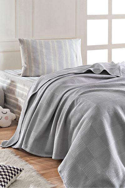 Eponj Home Sheet Pique Set Single 100% Cotton 3 Piece Softstriped Patterned Gray – Weave Series