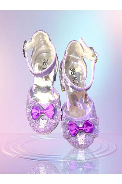 3b kids Kuromi Children's High Heels Kuromi Design Purple Color Glitter Stone Birthday Party Wedding Invitation