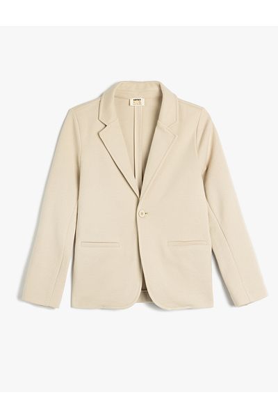 Koton Button Detailed Long Sleeve Cotton Blazer Jacket