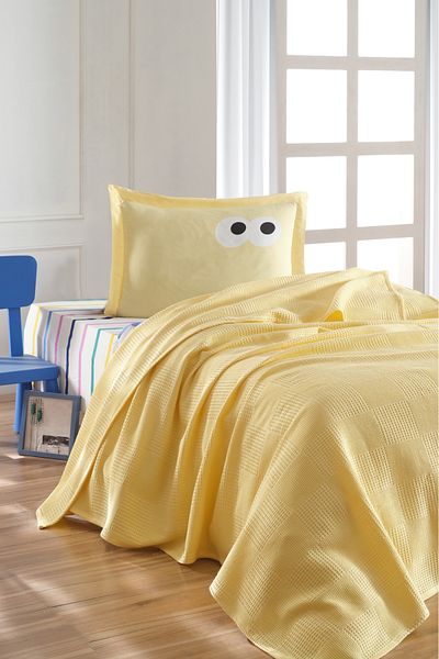 Eponj Home Fitted Sheet Pique Set Single 100% Cotton 3 Piece Funny Patterned Yellow – Weave Series