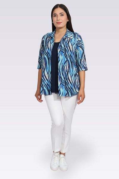 TOLGA SARAÇOĞLU 11029 Dark Blue Front Athlete Look Patterned Bluz