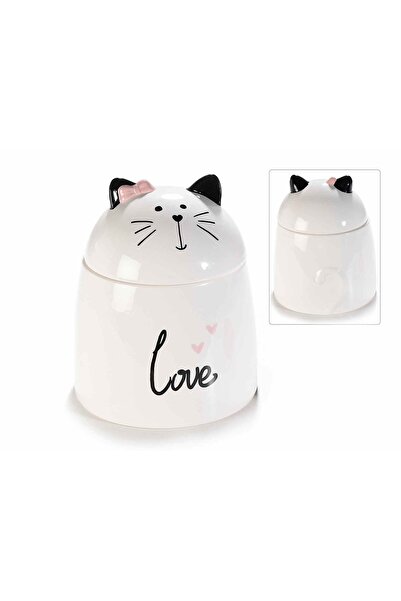 Decorer Borcan decorativ ceramic cu pisică albă Ø 15 cm x 18 înălțime