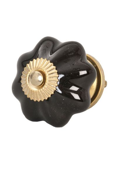 Clayre & Eef Mâner de mobilier din fier auriu și ceramică neagră Ø 4,5 cm