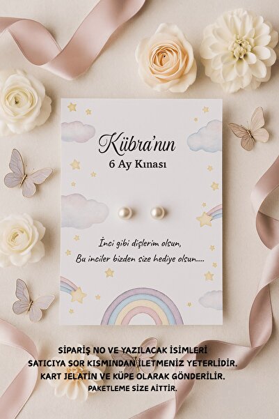Emtory Home Gökkuşağı Kart 30 Adet İnci Küpe | 6 Ay Kına Hediyesi - Diş Buğda...