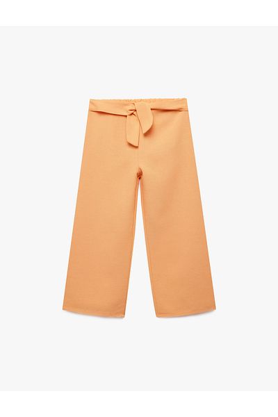 Koton Linen Blend Loose Leg Trousers with Tie Belt Detail