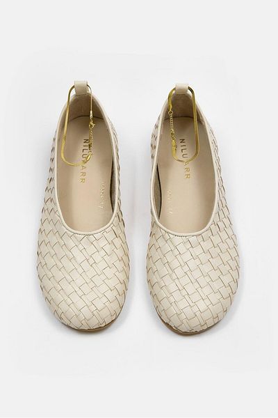NILUFARR Lisa Beige Genuine Leather Anklet Women's Ballerinas