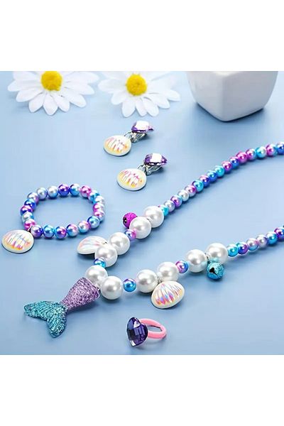 darko Purple Pink Pearl Necklace Bracelet Ring Earring Set Mermaid 5-Piece Jewelry Set Birthday Gift Mermaid