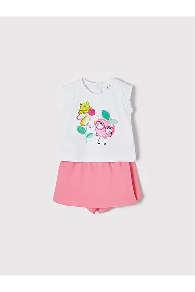 MAYORAL Set fete tricou și pantaloni scurți sport 1241 Alb, Roz