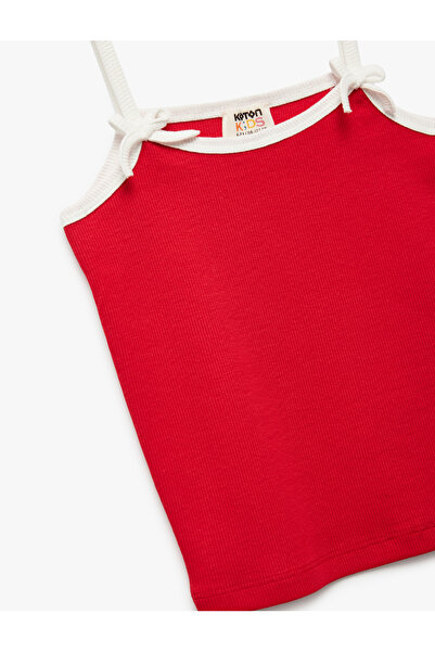 Koton Pamuklu İp Askılı Dar Kesim Fiyonklu Kolsuz Crop Atlet