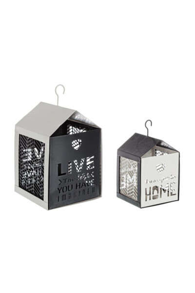 Bizzotto Set 2 suspendable lanterns in white and black metal Armonia