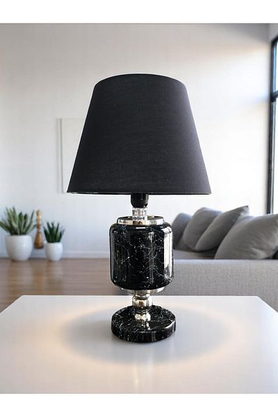 ferayhome Lampshade Lighting Ceramic Oval Black Marble Black Hat Silver - Feray Home