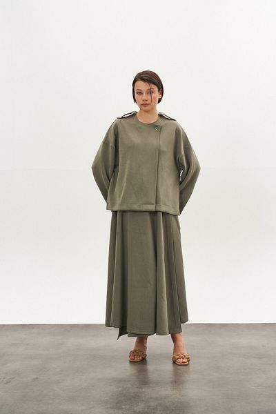 Mevra Double Breasted Modal Skirt Khaki