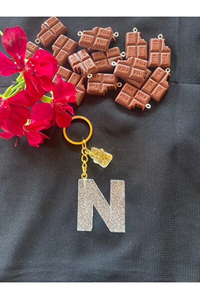 Bellinzona Breloc cu litera N și breloc pentru geantă, cu ursuleț argintiu cu...