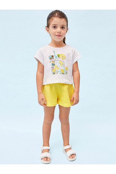 MAYORAL Set fete tricou și pantaloni scurți sport 3213 Alb, Galben