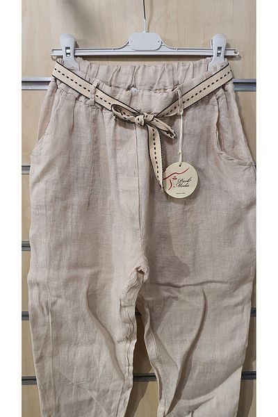 Park Moda Italian Linen Trousers Plain Pattern with Belt