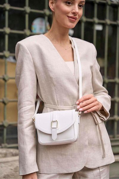 Madamra White Women's Buckle Leather Look Mini Hand and Shoulder Bag