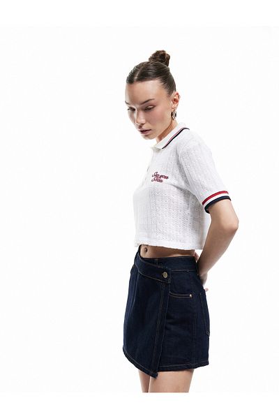 Koton Cotton Button Detailed Pocketed Asymmetrical Denim Mini Shorts Skirt