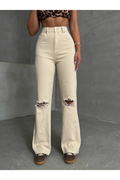 ADA MODA Blugi evazați cu rupturi și tiv brut