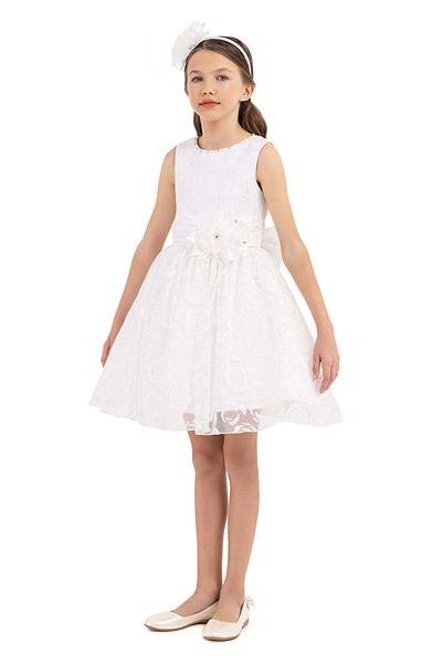 Pamina Rochie elegantă albă, Pamina, cu model floral, bentiță asortată, 33220 - 152 cm