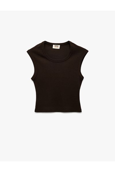 Koton Cotton Sleeveless Crew Neck Ribbed Slim Fit Crop Tank Top