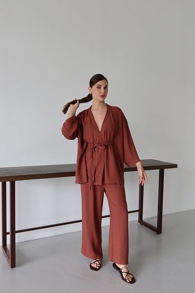 Laluvia Tile Hidden Belt Detailed Kimono Suit - 8723