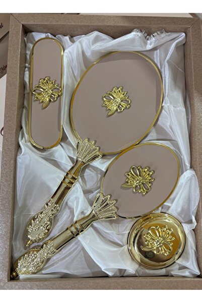 Muensu طقم مرآة ومشط ذهبي للعروس، مناسب للزفاف، الخطوبة، العروس، هدية الزفاف، طقم فرشاة