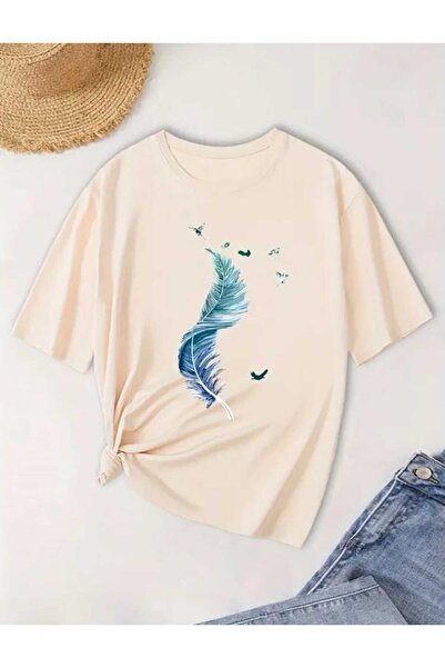 TekTarzz تيشيرت للجنسين بتصميم ريش الطيور والصقر