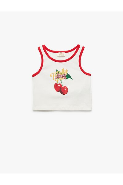 Koton Cotton Sleeveless Crew Neck Bow Cherry Printed Crop Tank Top