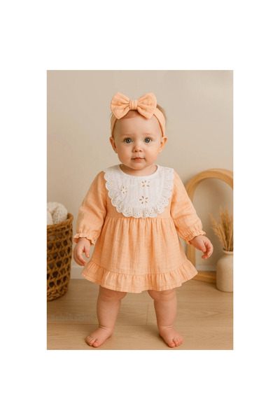 Evokids Kız Bebek Desenli Kurdeleli Elbise