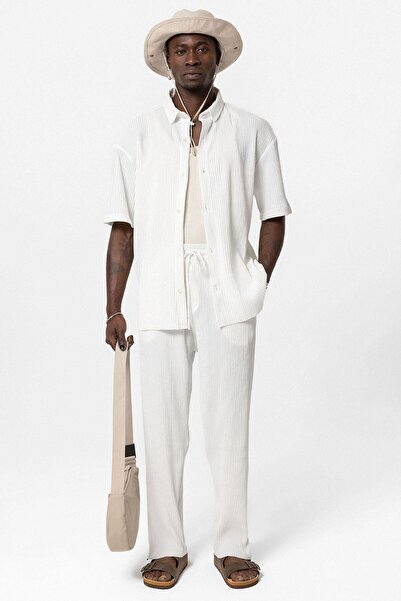 VAMOSCLO Σετ Οθωμανικό Oversize με λεπτομέρεια με σχισμή στο πλάι με κουμπιά-λευκό