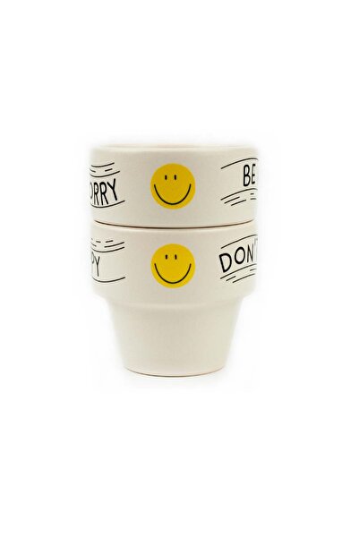 PALTO TASARIM Don'T Worry Be Happy 😄   Set of 2 Espresso Cups - Gift Ceramic Cup