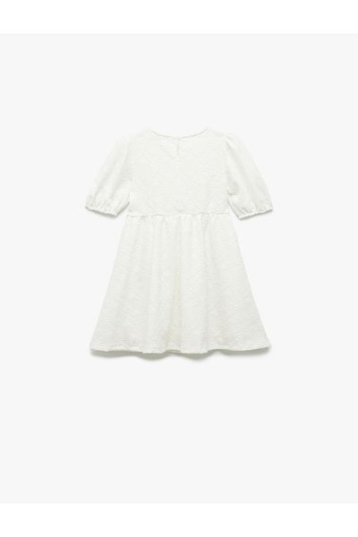 Koton Round Neck Short Sleeve Broderie Dress with Drawstring Detail