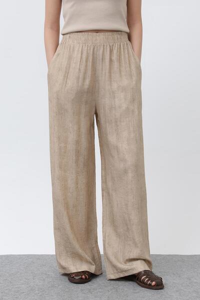 Puane Women's Elastic Waist Loose Trousers - 18238Pnt - Beige