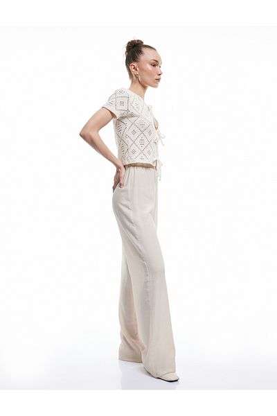 Koton Wrapped Straight Leg Trousers with Elastic Waist