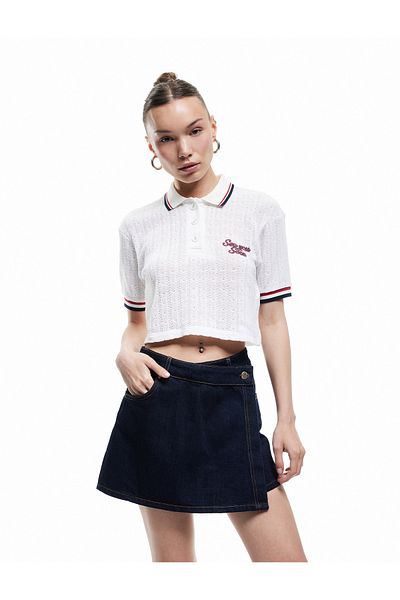 Koton Cotton Button Detailed Pocketed Asymmetrical Denim Mini Shorts Skirt
