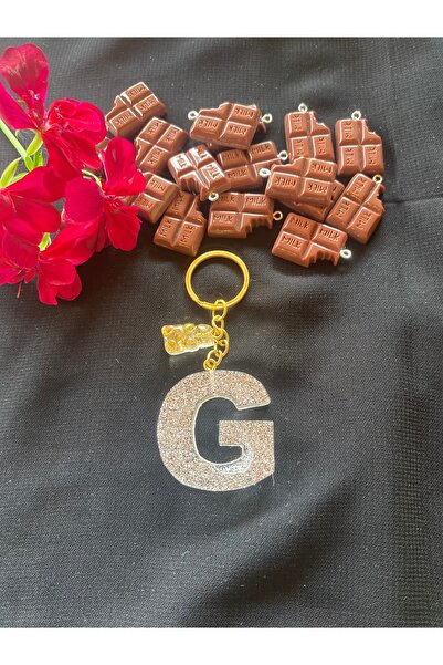 Bellinzona Silver Glitter Teddy Bear Detailed g Letter Keychain and Bag Charm