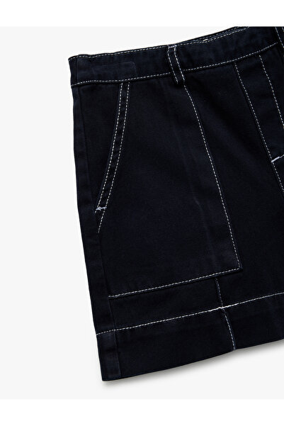 Koton Pamuklu Cepli Dikiş Detaylı Bol Kalıp Yüksek Bel Şort