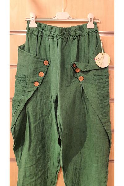 Park Moda Italian Linen Trousers with Button Detail