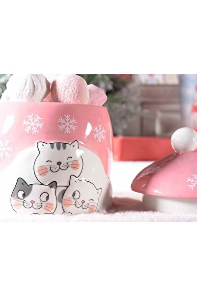 Decorer Διακοσμητικό κεραμικό βάζο, ροζ και λευκό μοντέλο γατάκια Ø 12x15 εκ.