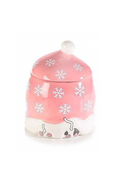 Decorer Decorative Ceramic Jar Pink White Cat Design Ø 12x15 cm