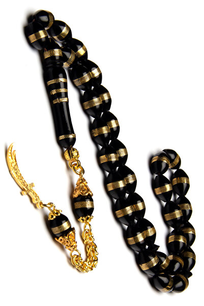 EHİNOS Altın Kaplama Gümüş Püskül İşlemeli Kuka Tesbih, Zülfikar Kılıcı