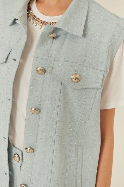 Exquise Blue Vest with Shiny Fabric Detail